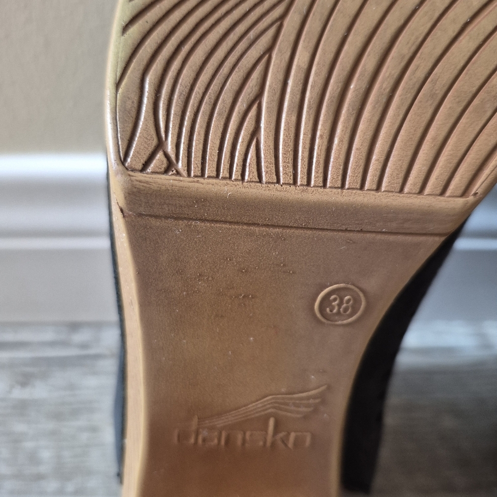 Dansko Danae Peeptoe Platform Sandal Black Laser Cut Leather Chunky Heel 7.5 - 8 - Picture 14 of 16